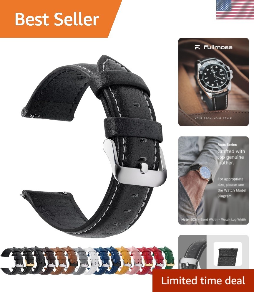 Durable 20mm Leather Watch Band with Adjustable Fit – Perfect for All Occasions
