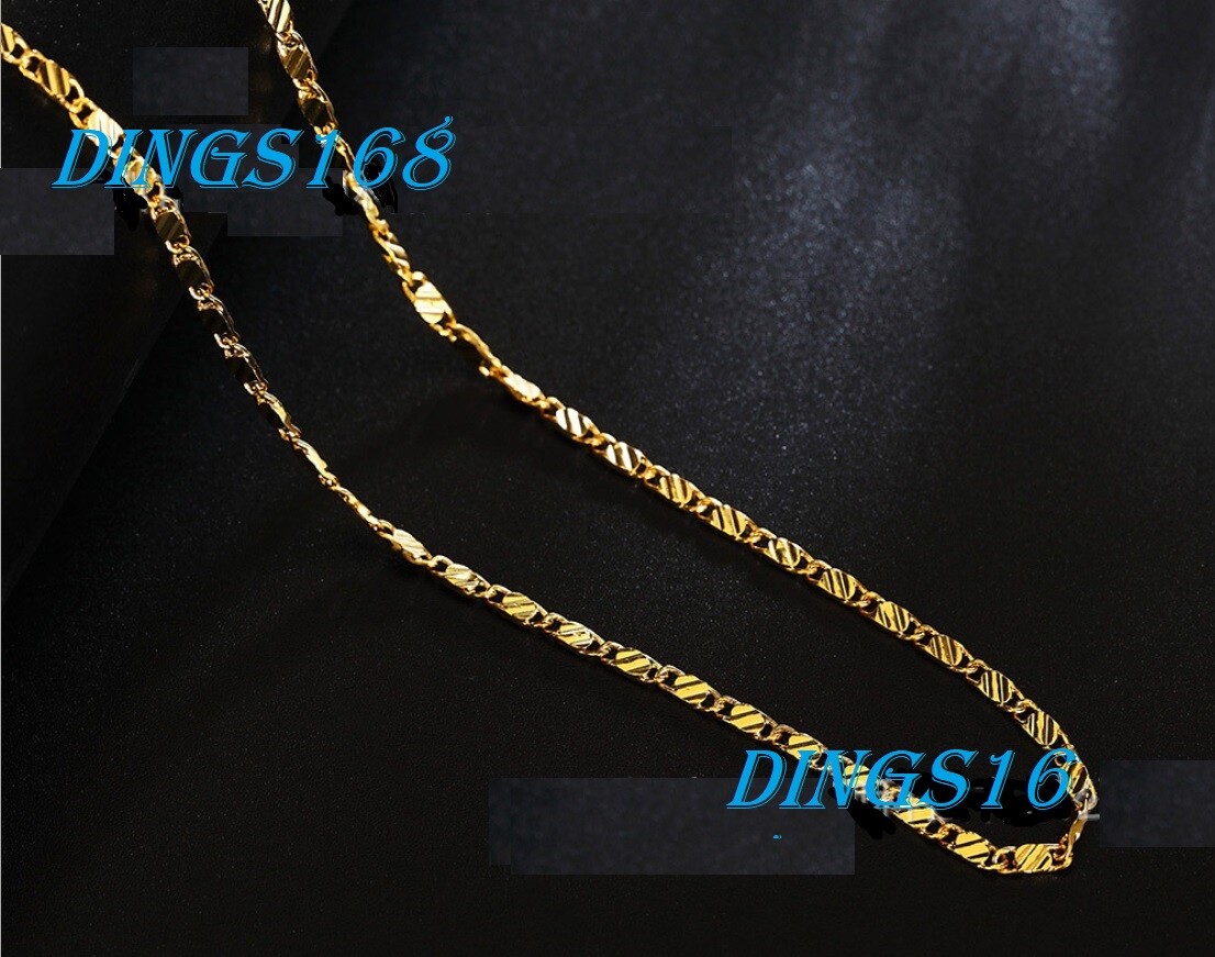 Men & Women’s 18K Gold Filled 2.2mm Flat Necklace Chain 16/18/20/22/24/26/28/30″