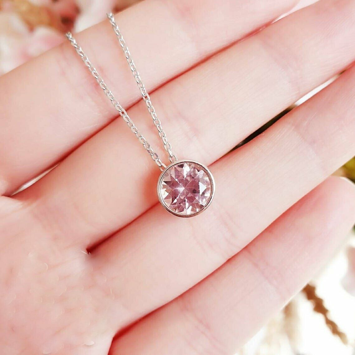 2 CT Solitaire Pink Sapphire Bezel Set Pendant With Free Chain 14K White Gold F