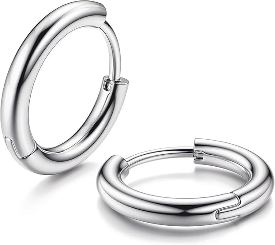 10Pairs Titanium Earrings Stainless Steel Hoop Earrings Set, 8mm to 16mm Small H