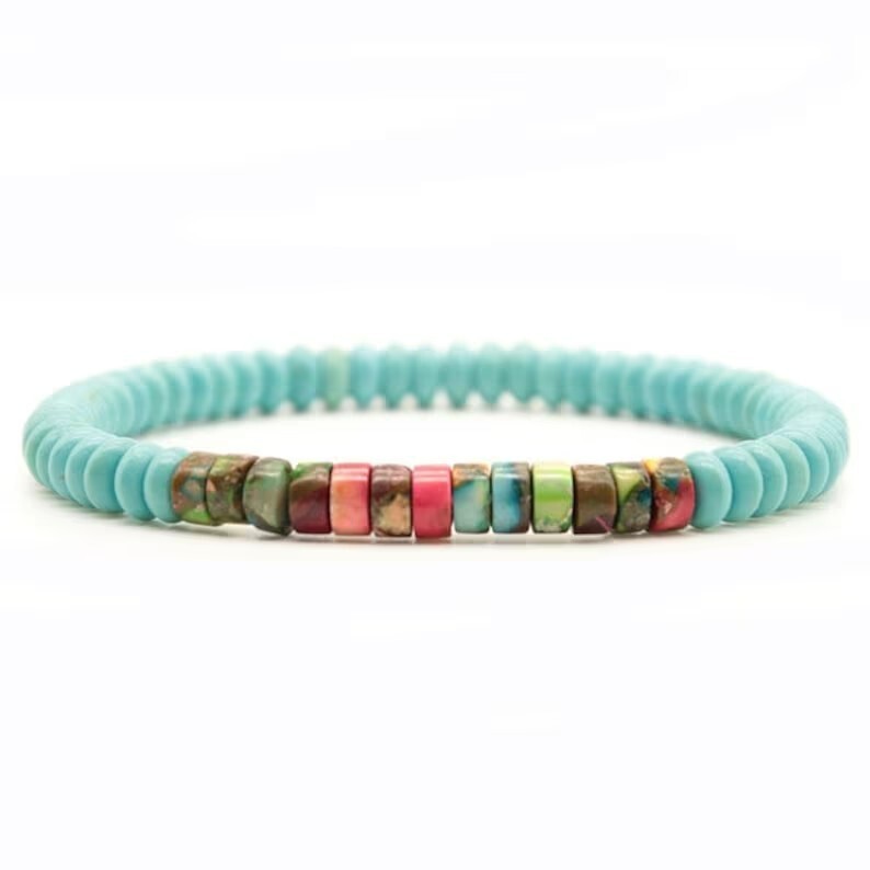 Natural Blue Turquoise Gemstone Beads Healing Handmade Women Men Bracelet Gifts