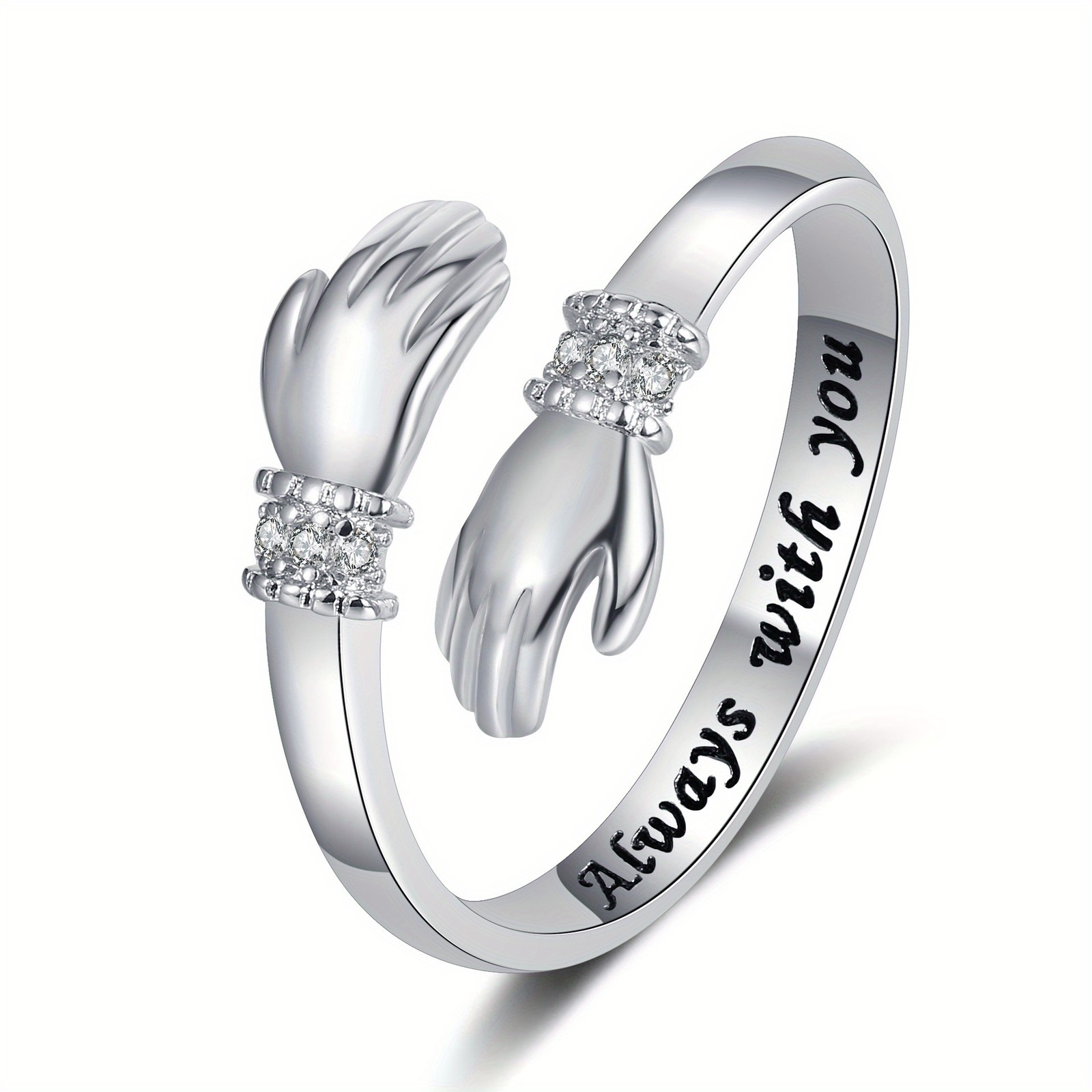 Trendy Minimalist Brass Hugging Engraved Open Adjustable Diamond-Accented Ring