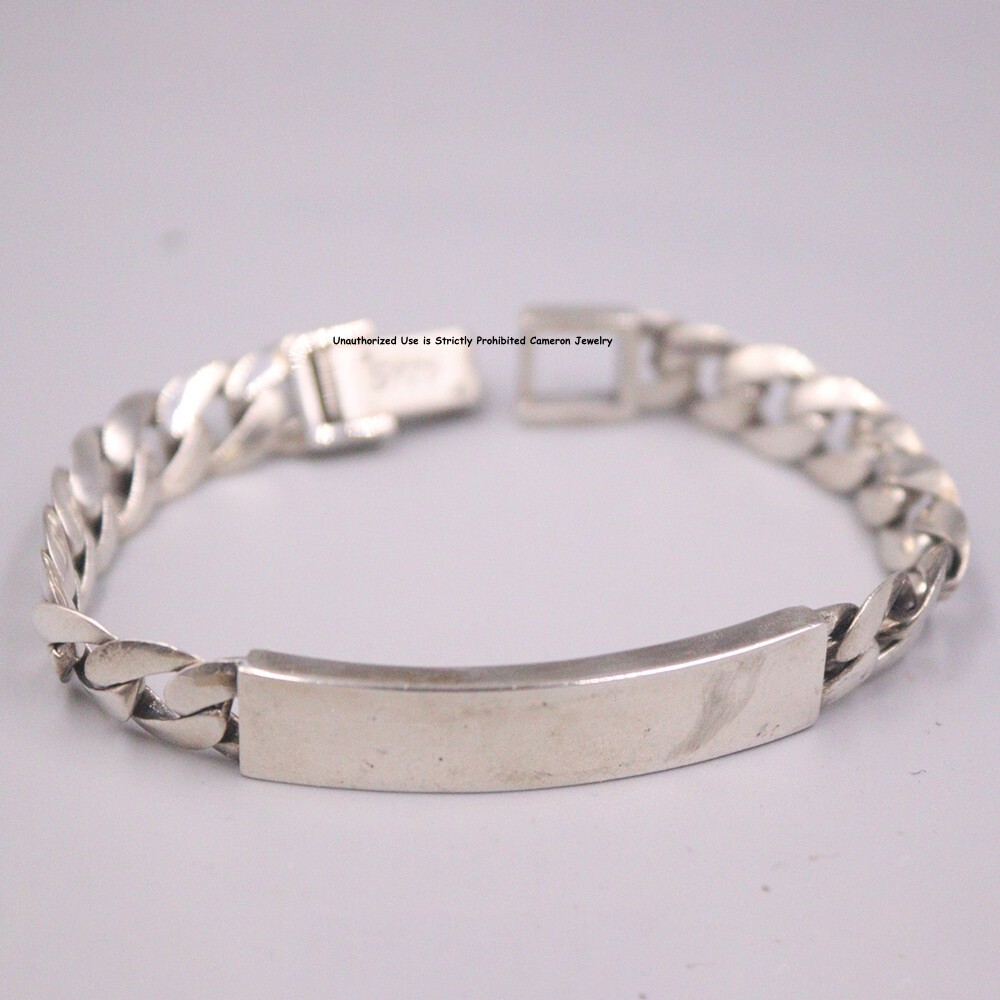 Pure S925 Sterling Silver Chain 9mm Smooth Curb ID Link Bracelet 33-34g 7.9inch