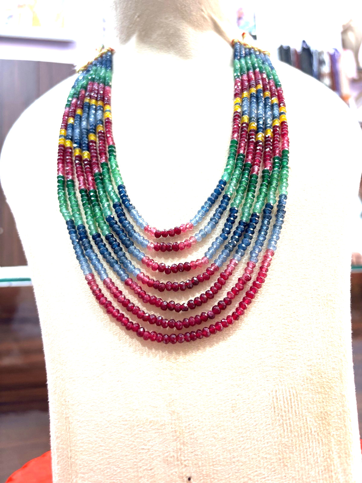 MULTI SAPPHIRE RONDELLE FACETED 4-4.5MM GEMSTONE BEADS 16-18″INCH 2NECKLACE