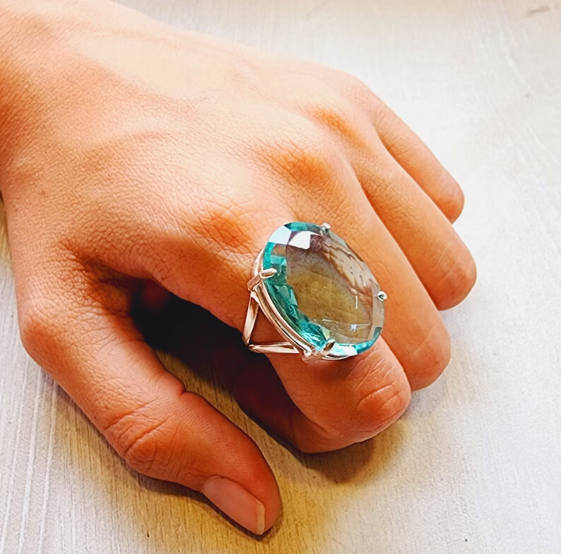 Aquamarine Ring 925 Sterling silver Band &Statement Ring Handmade Ring All Size