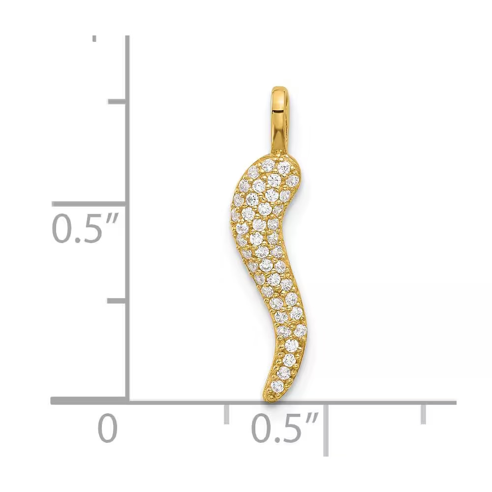 14k Real Solid Gold Italian Horn Good Luck Charm Pendant, 15mm Length