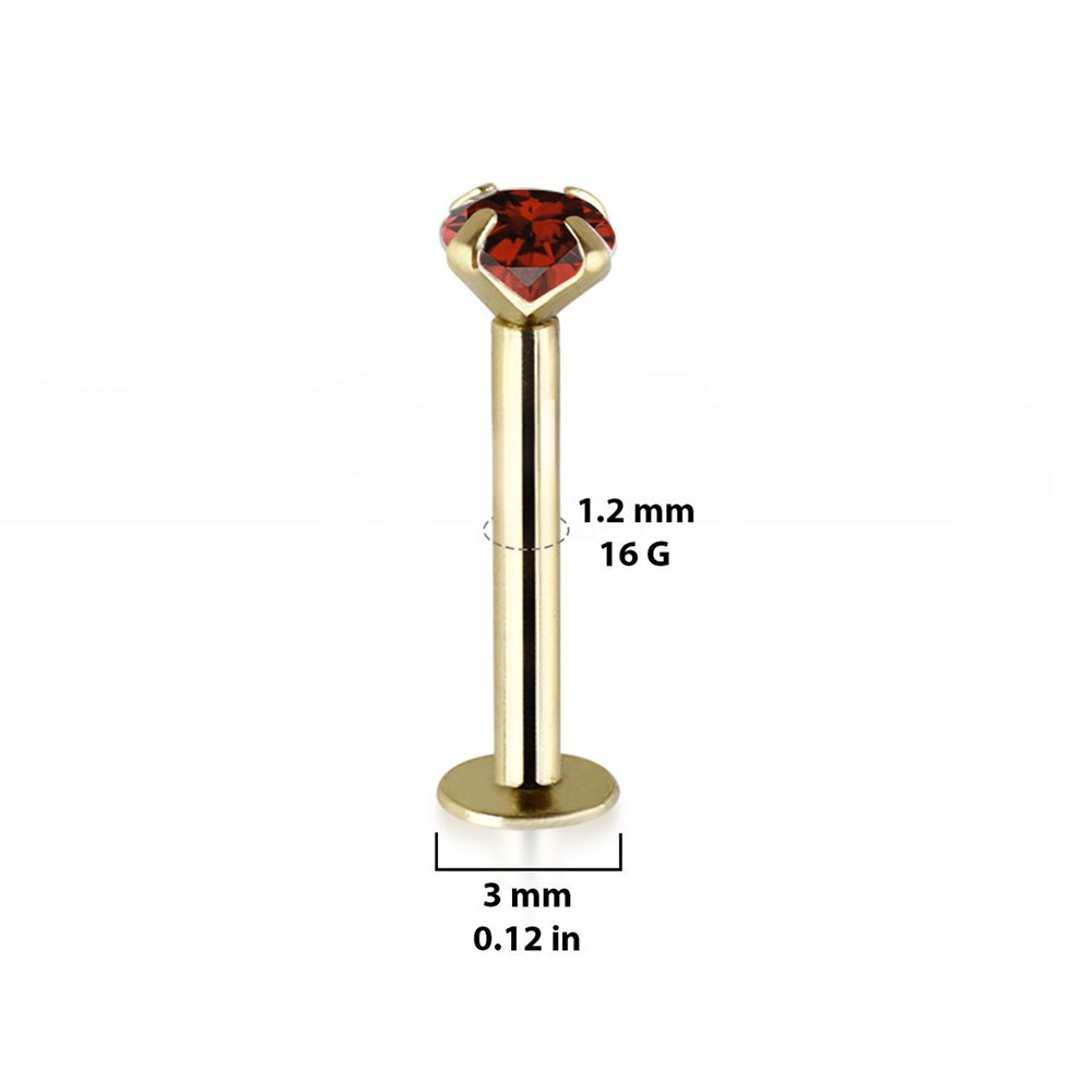 14K Solid Gold 16G Flatback Labret Studs Prong Set CZ Piercing Jewelry Sold Each