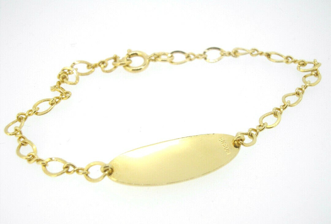 Bracelet Anson Goldtone Pink Flowers ID Identification Oval Plaque Link 7 1/4″