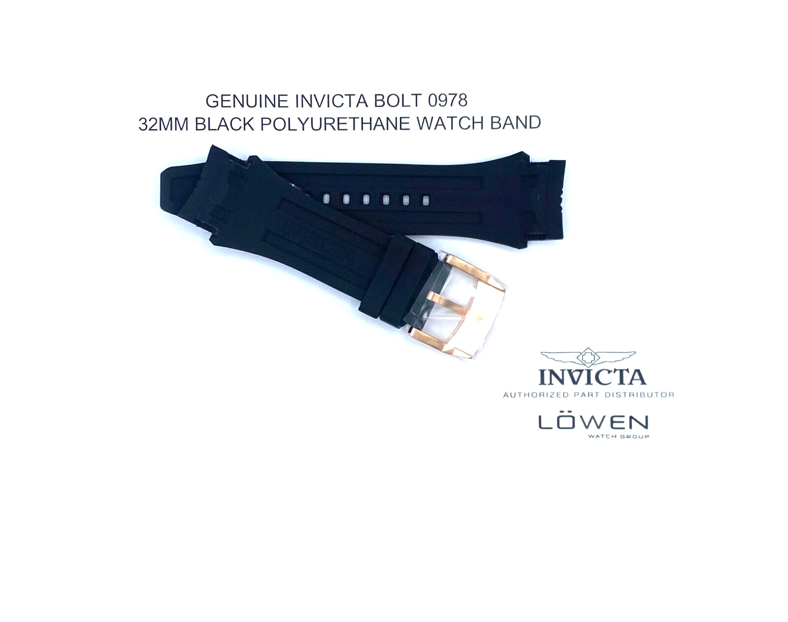 Authentic Invicta Bolt 0978 Black & Rose Gold Polyurethane 32mm Watch Band