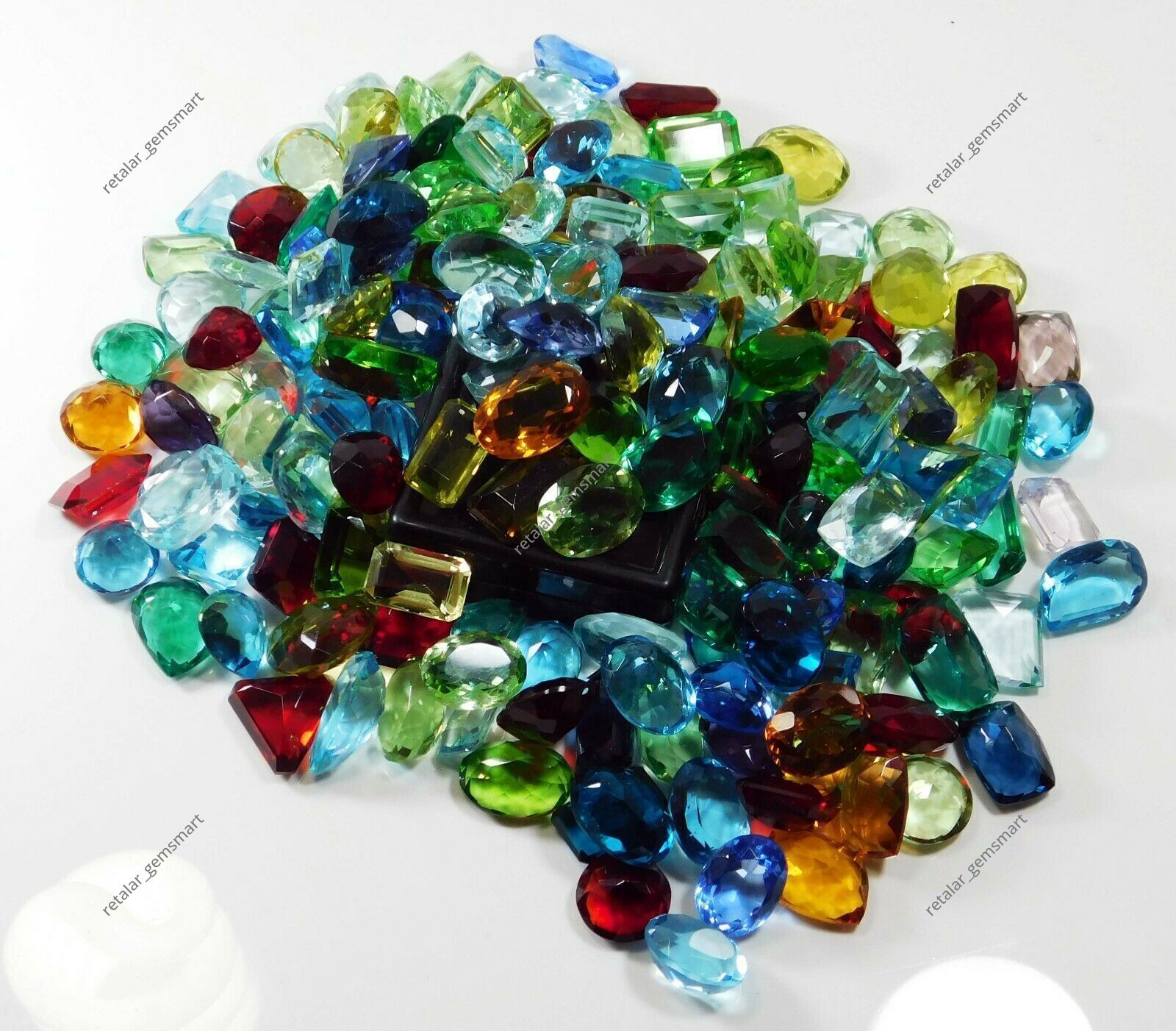 500 Ct Lab-Created Topaz CERTIFIED Gemstone Lot Mix Shape Ring Size