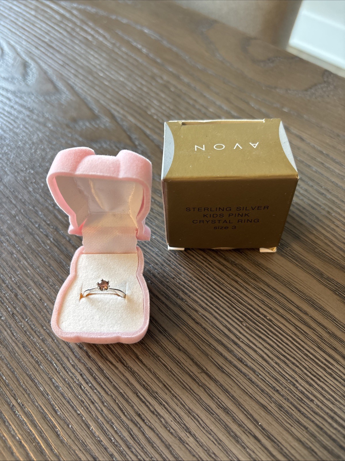 Vintage Avon Sterling Silver Kids Pink Crystal Ring Size 3 Pink Fuzzy Bear 925