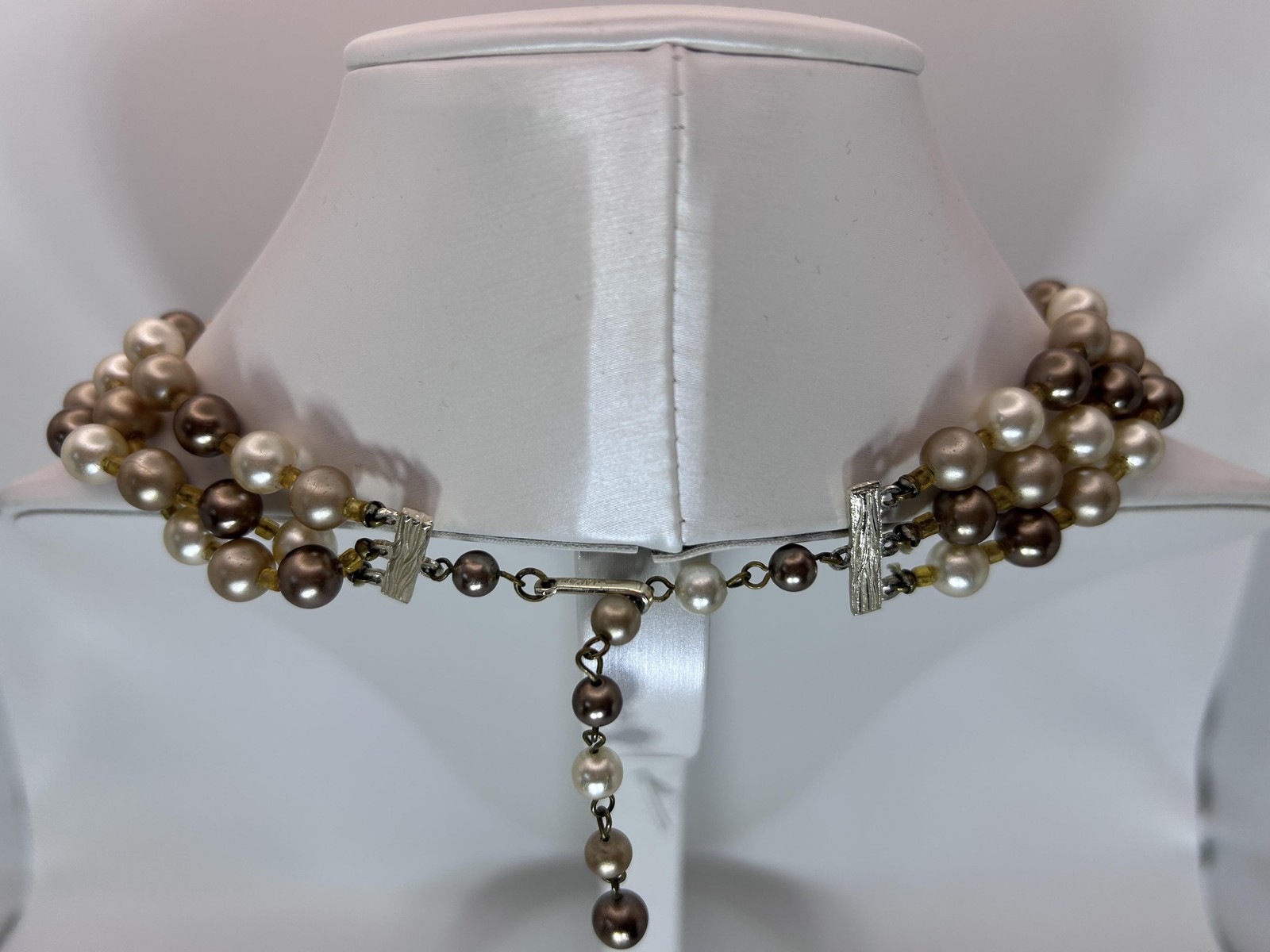 Necklace Multicolor Layered Imitation Pearl Beaded Triple Strand Statement Hook