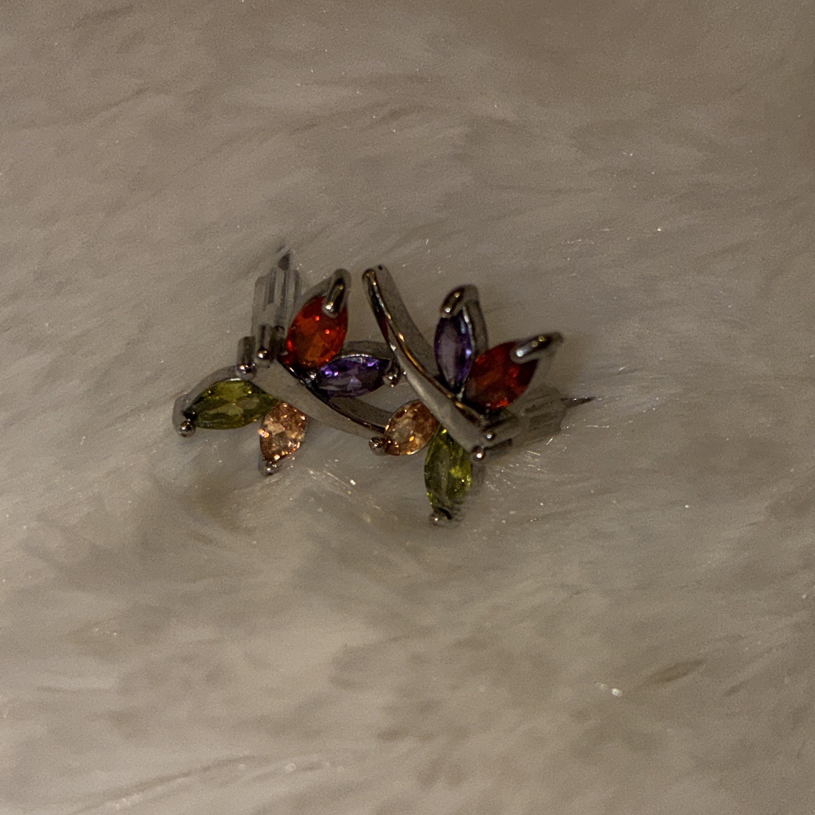 Silver Tone Multicolor Marquise Crystal Stud Earrings with Butterfly Backs