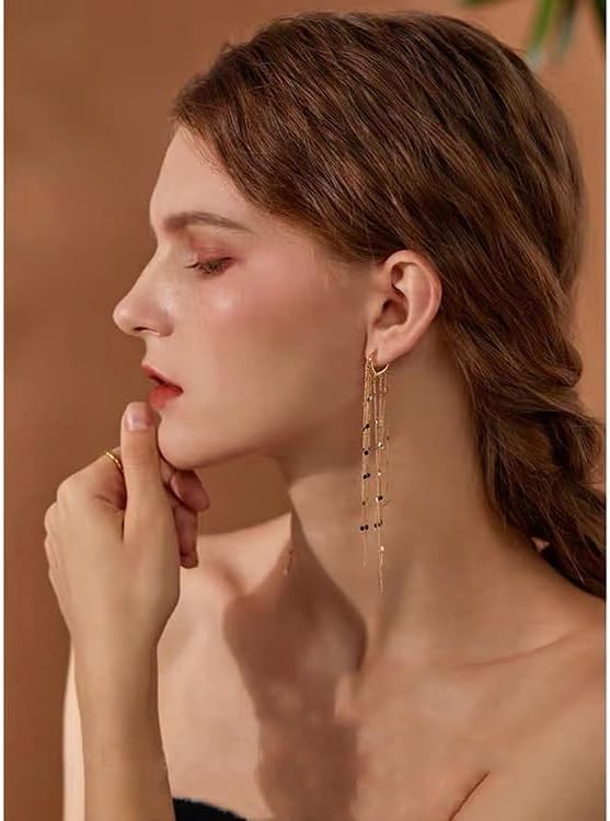Long Tassel Dangle Drop Earrings for Woman Tassel Dangling Earrings 925 Silver