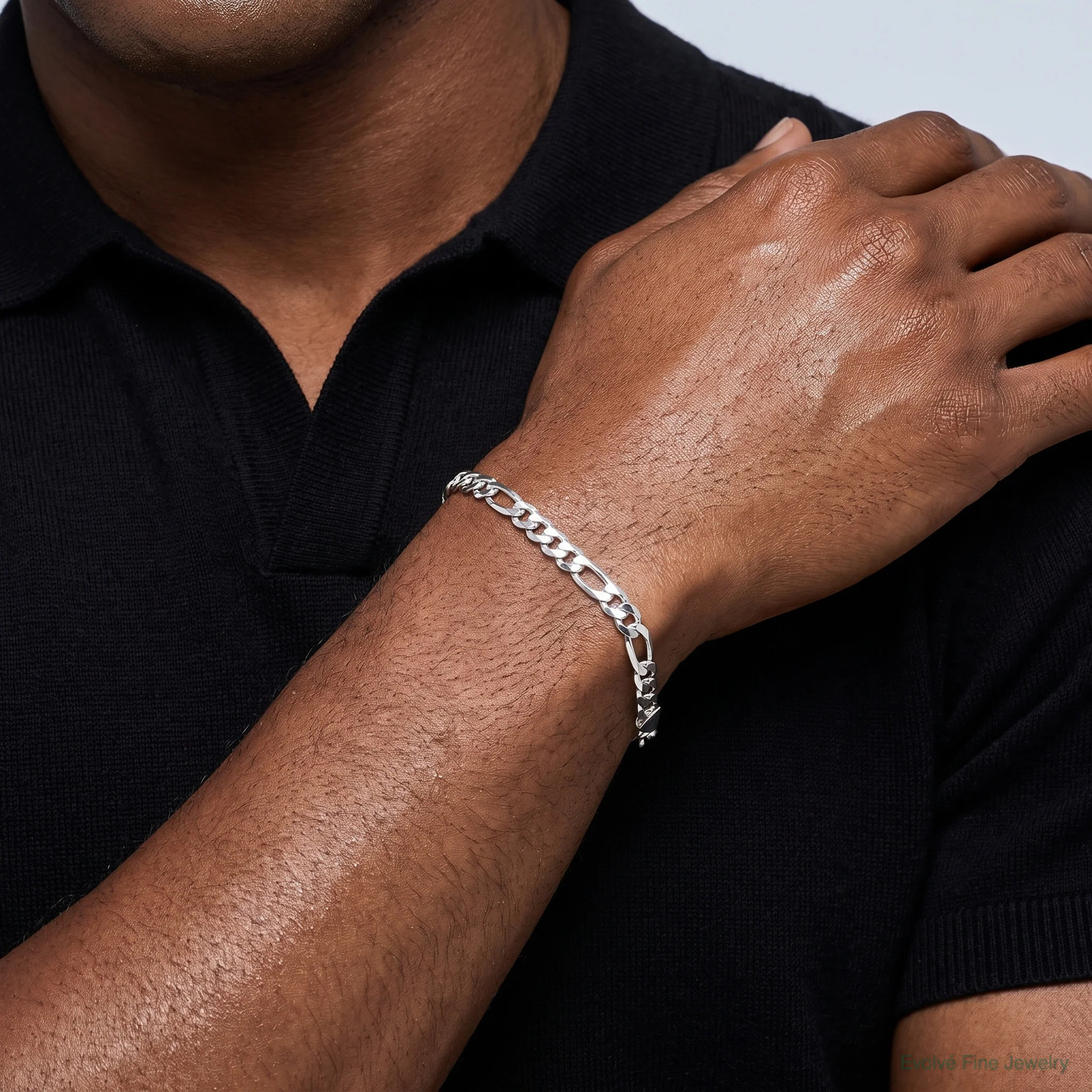 Sterling Silver 5.5mm Lightweight Flat Figaro Chain Bracelet 7″-9″