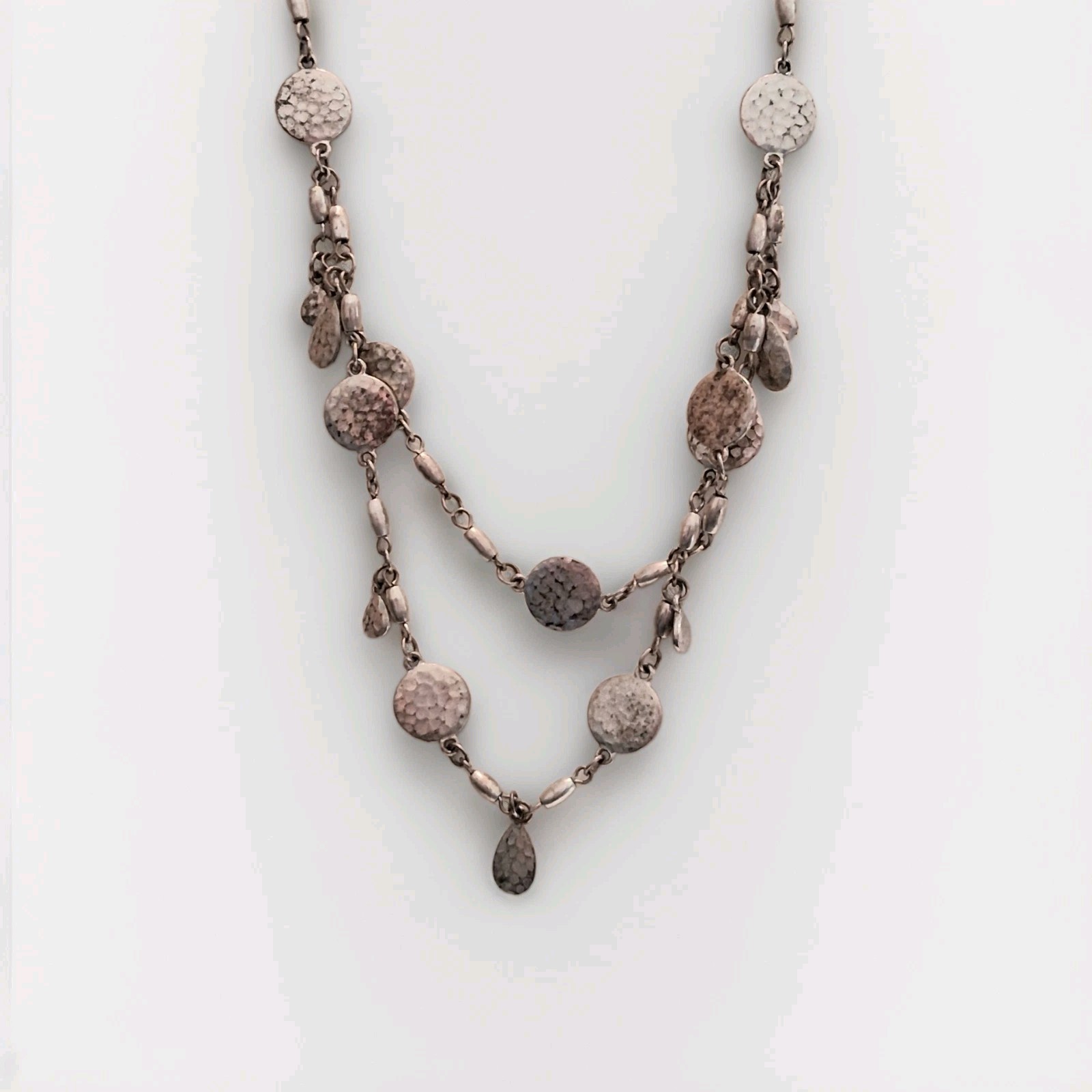 Silvertone Hammered/Textured Flat Disc Necklace