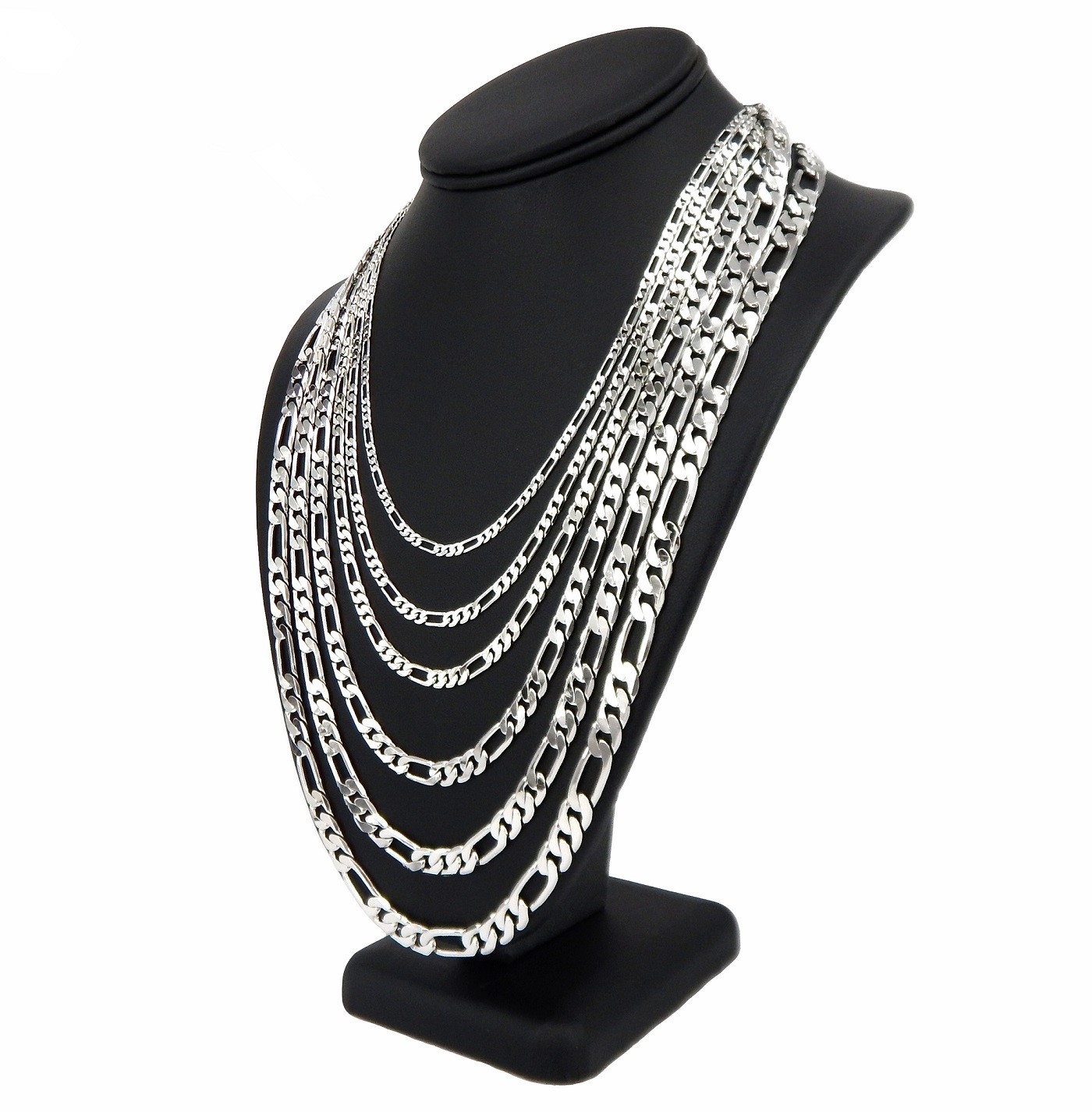 14k Italian Figaro Link Chain Necklace White Gold Plated