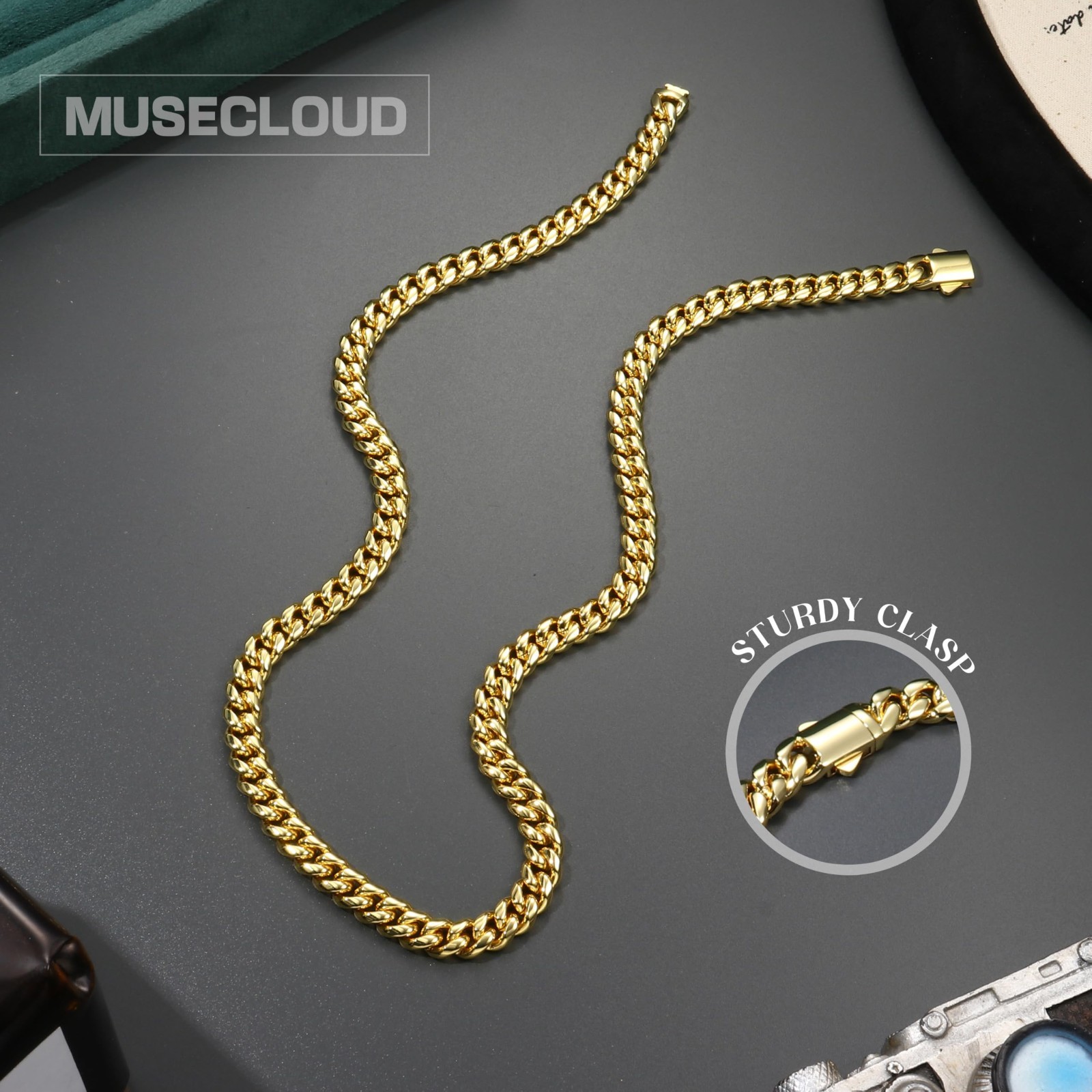 Men’s Gold Cuban Link Chain Necklace – Stainless Steel Miami Curb 5-14mm Thick,