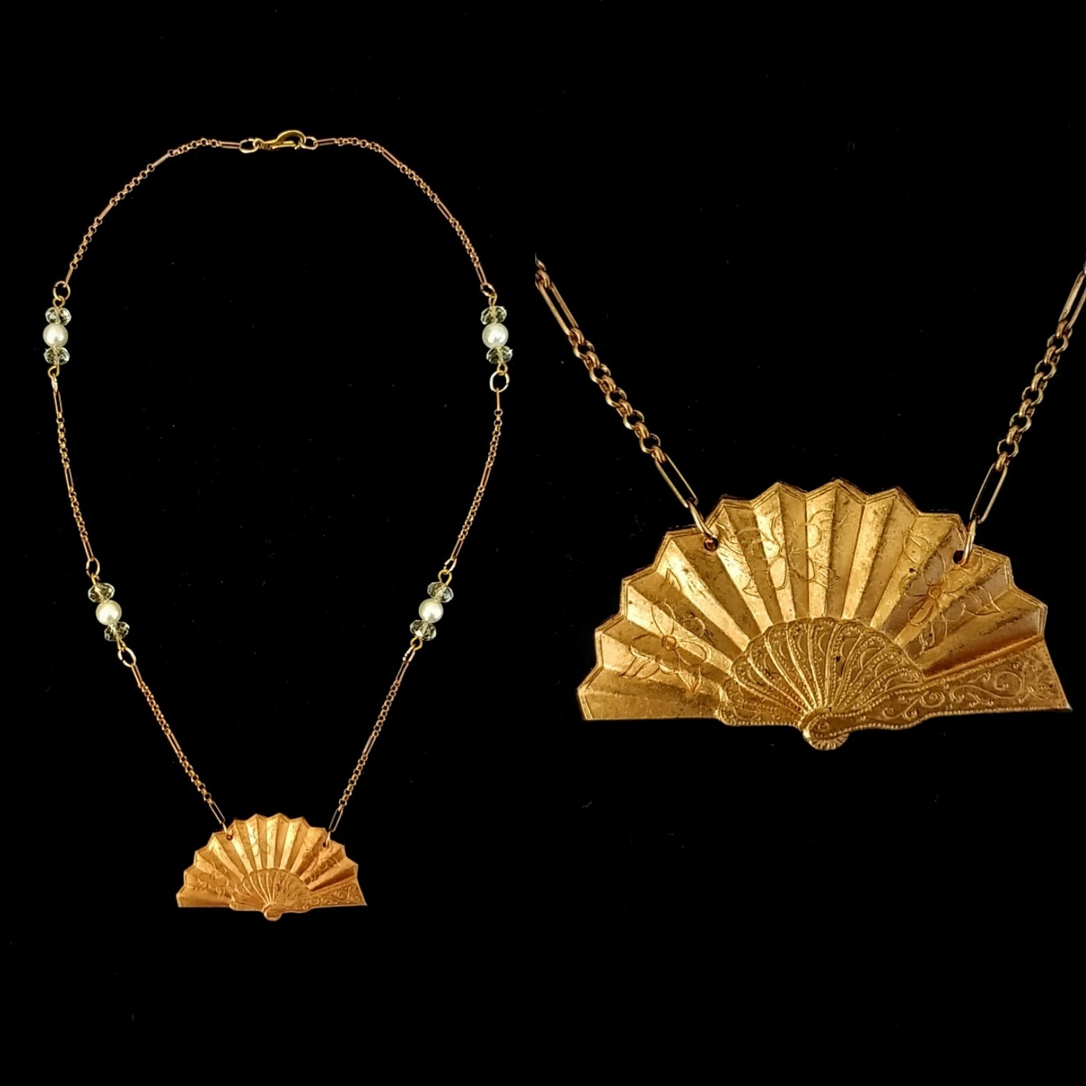 Vintage Art Deco Die Struck Fan Crystal Necklace