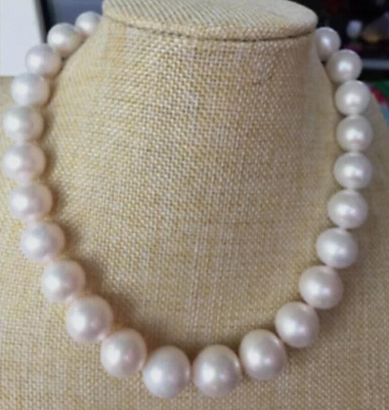 NATURAL 13-12 MM White SOUTH SEA PEARL NECKLACE 14K GOLD CLASP 18″