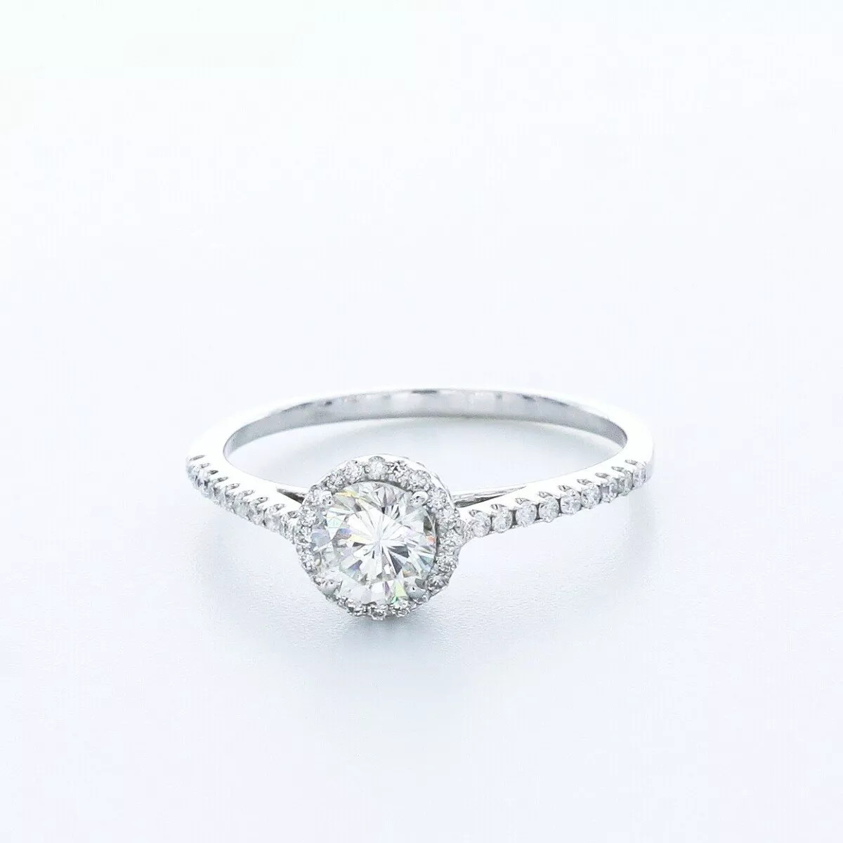 Side Stone Engagement Ring 14K Gold Halo Round 1.35 CT Lab-Grown Diamond F VS1