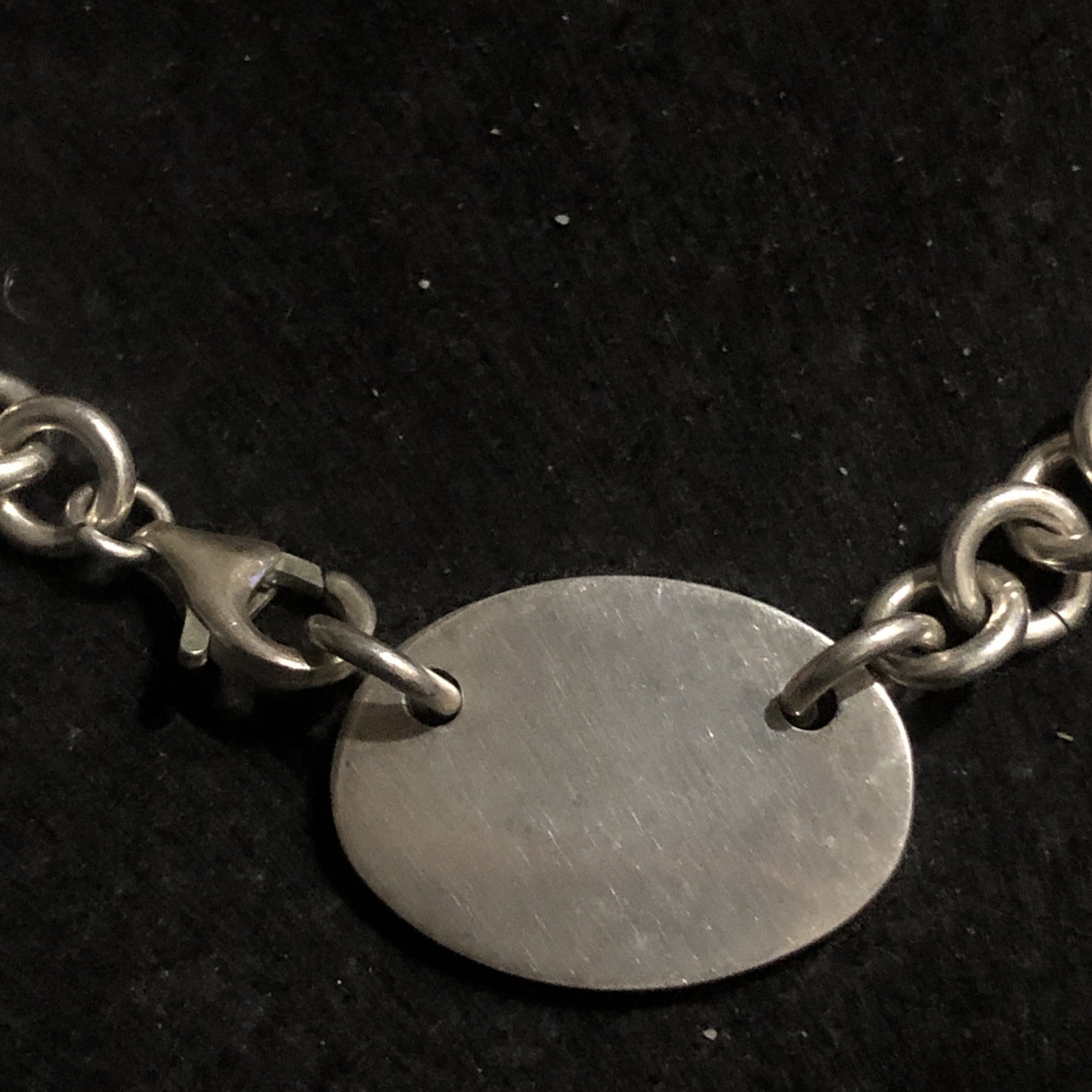 Sterling Silver 17in Chain Link Panel Necklace Oval Tag Not Monogramed