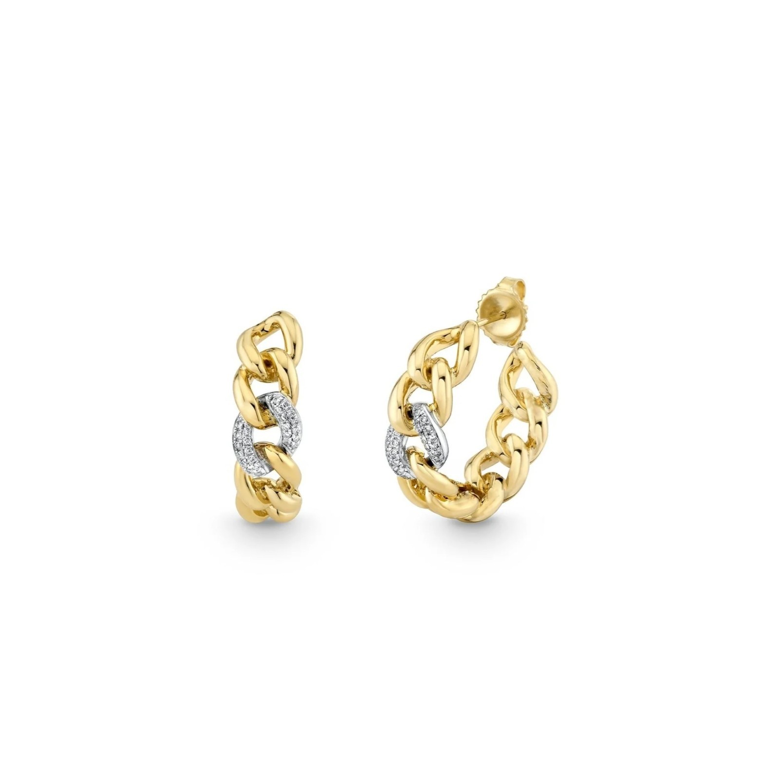 14K Solid Gold Diamond Cuban Curb Chain Link Hoop Earrings Fine Jewelry