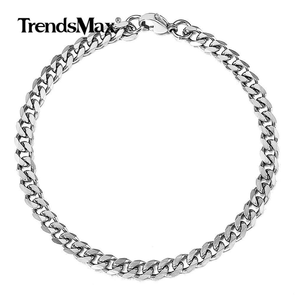 5MM 10″ Curb Cuban Link Anklet Bracelet Silver Stainless Steel Chain for Women