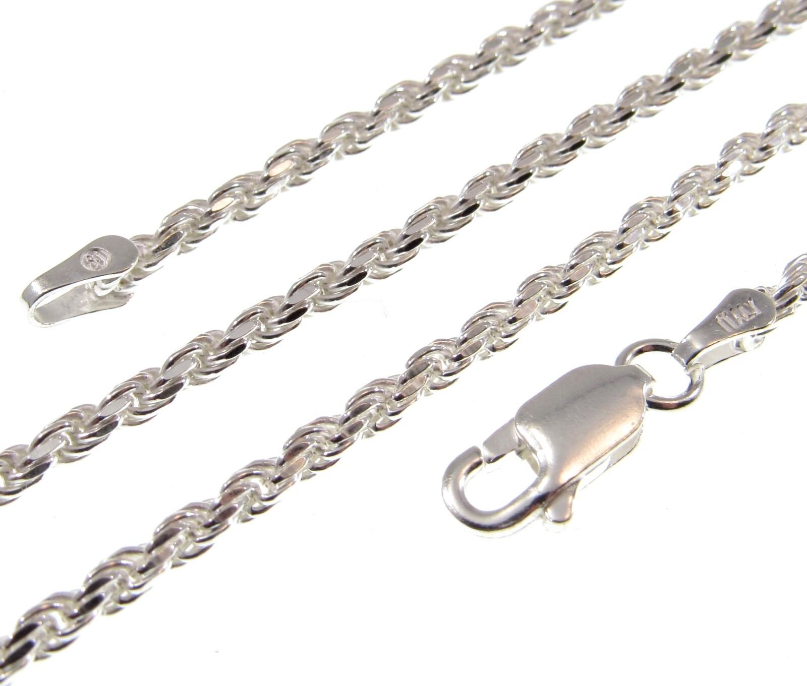 2.5MM Solid 925 Sterling Silver Italian DIAMOND CUT ROPE CHAIN Necklace Italy