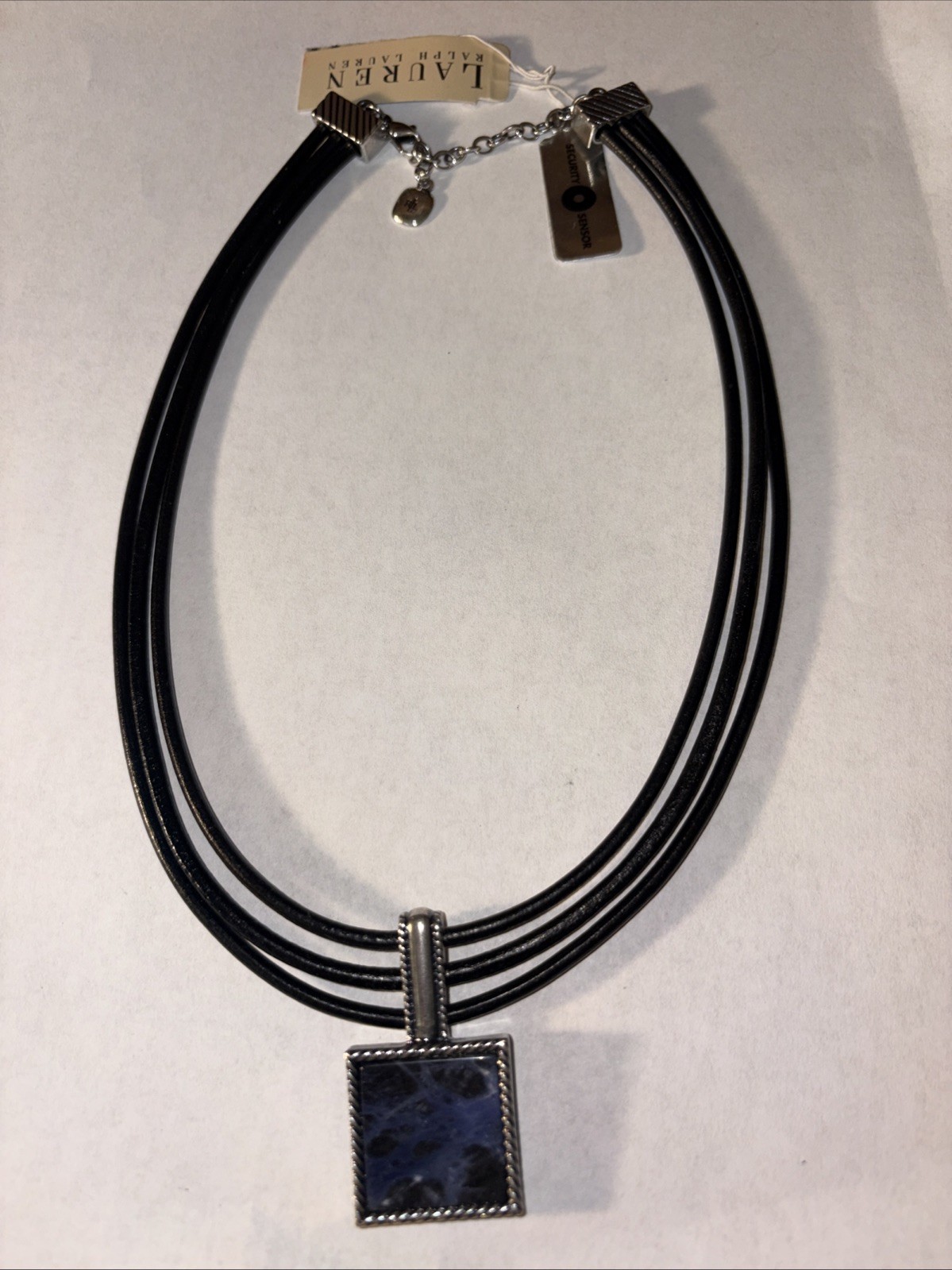 Beautiful v Ralph Lauren Necklace 3 Layer Black Cord Square Purple Pendant 16 in