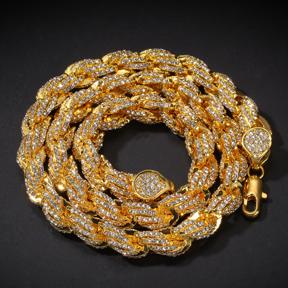 22inch Hip Hop Silver Gold Plated Rope Chain Necklace Bracelet Set for Men Women