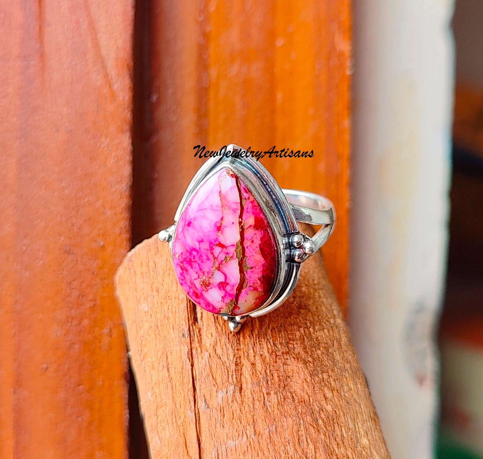 Pink Copper Turquoise Ring Handmade Jewelry 925 Silver All Size Ring