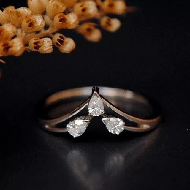 1.00Ctw Pear Cut Moissanite Three Stone Engagement Ring 14k White Gold Plated