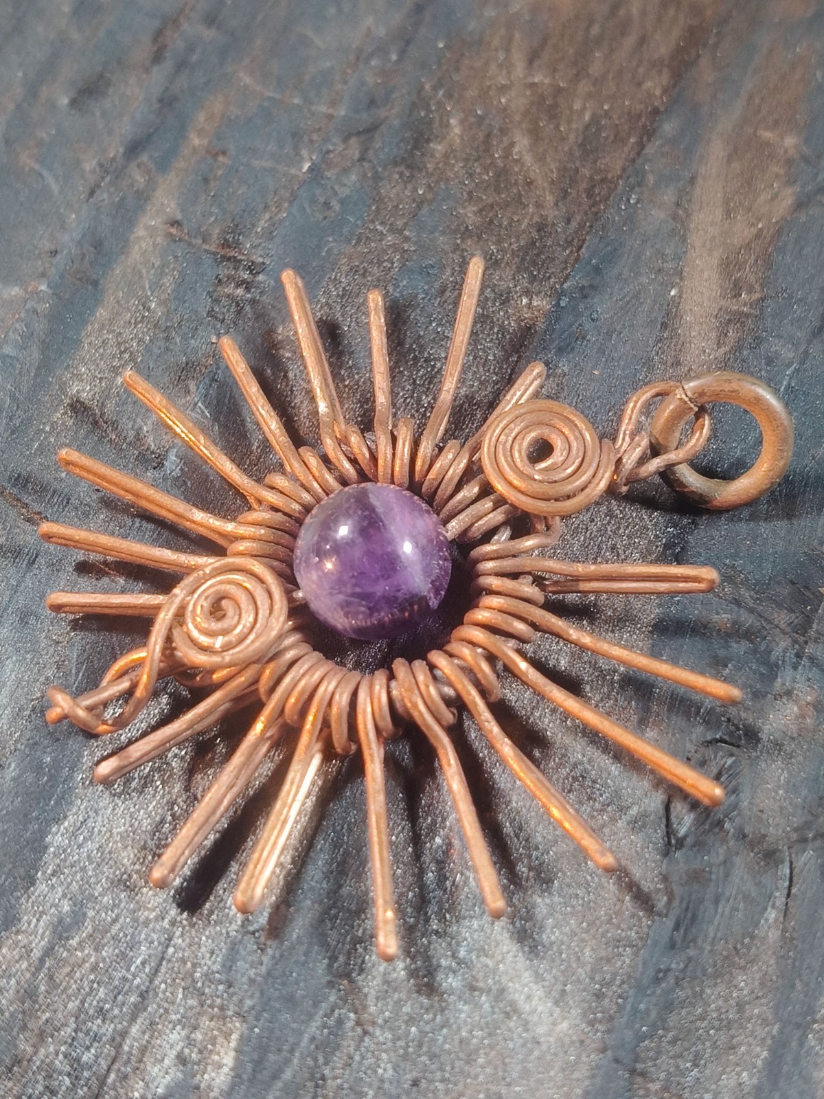 Sun Pendant Copper Amethyst Wire Wrapped Jewelry Energy Health Lucky #PS0008