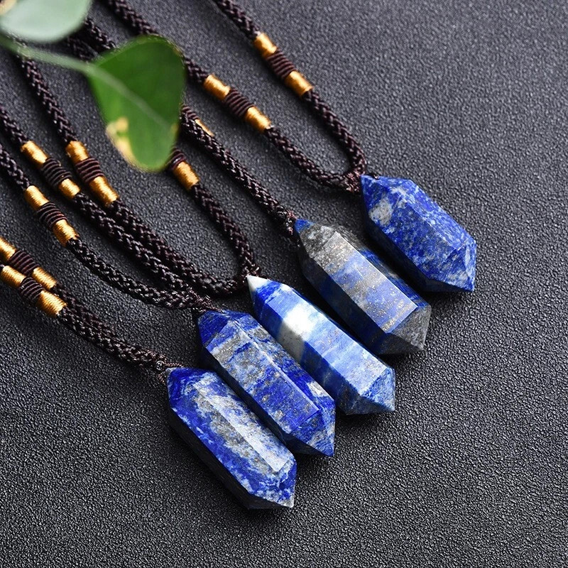 Natural Lapis Lazuli Pendant Hexagonal Stone Amulet Healing Unisex Necklace Gift