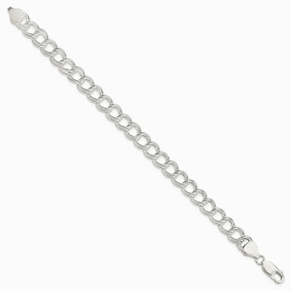 Sterling Silver 7.75mm Solid Double Link Charm Bracelet