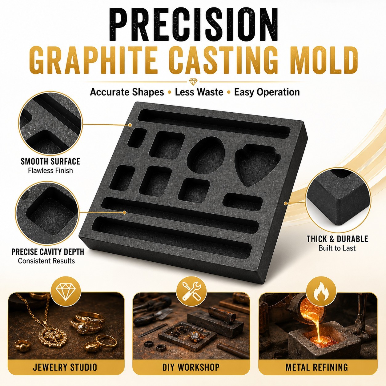 Graphite Ingot Mold 4x4in 11 Cavities Gold Bar Coin Scrap Melting Cast Tool