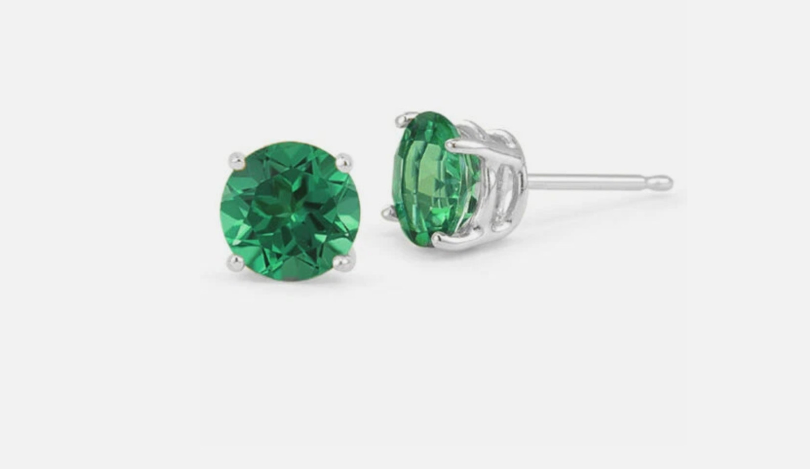 3.00 CT Lab Created Green Emerald Stud Earrings 14K White Gold 7mm Push Back