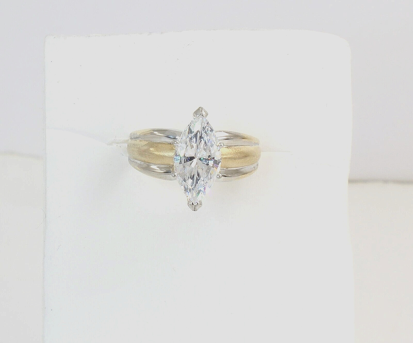 2-Tone 14k Solid Gold 3ct Marquise CZ Engagement Big Cocktail Ladies Ring Size 8
