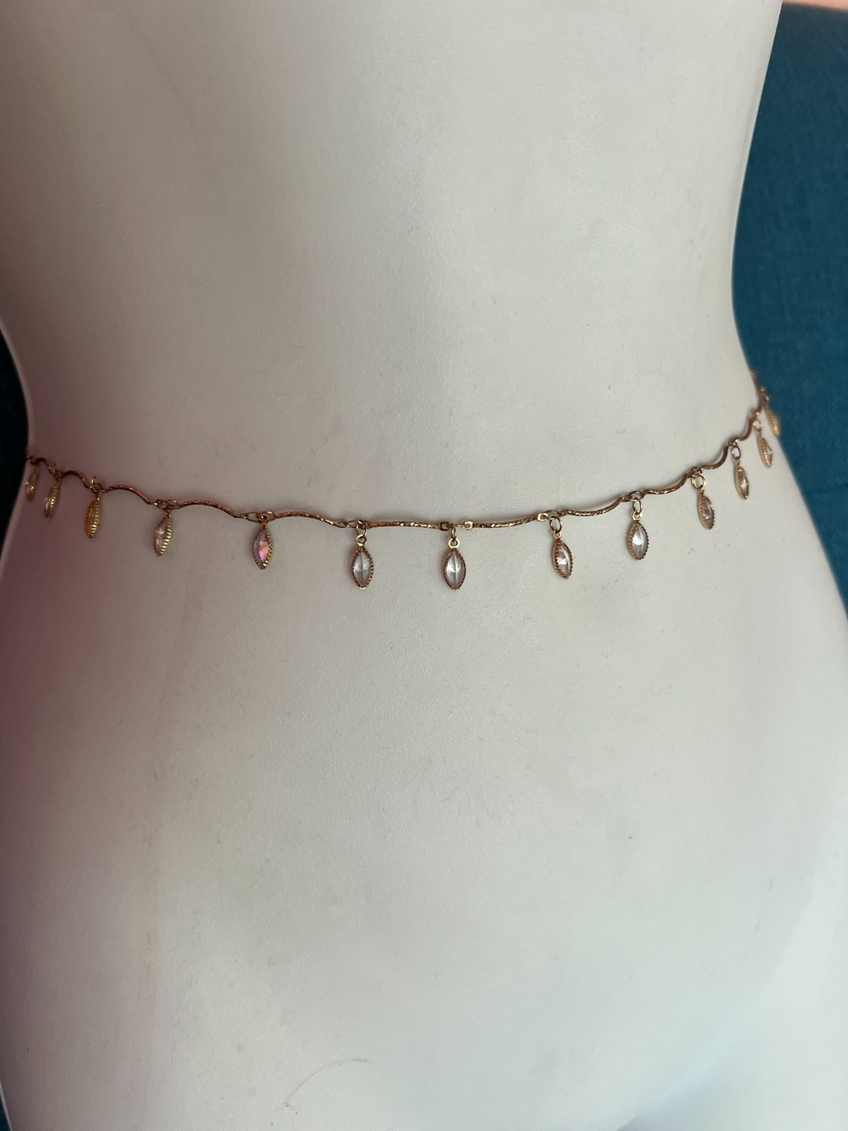 Boho Beach Crystal Waist Chain Gold Body Chain Belly Dance Bikini Jewelry