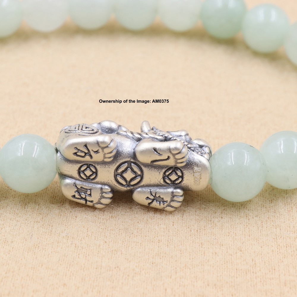 Lucky Solid 999 Pure Silver Pixiu Bracelet with Jade Beads – Fits 16-17cm Wrist
