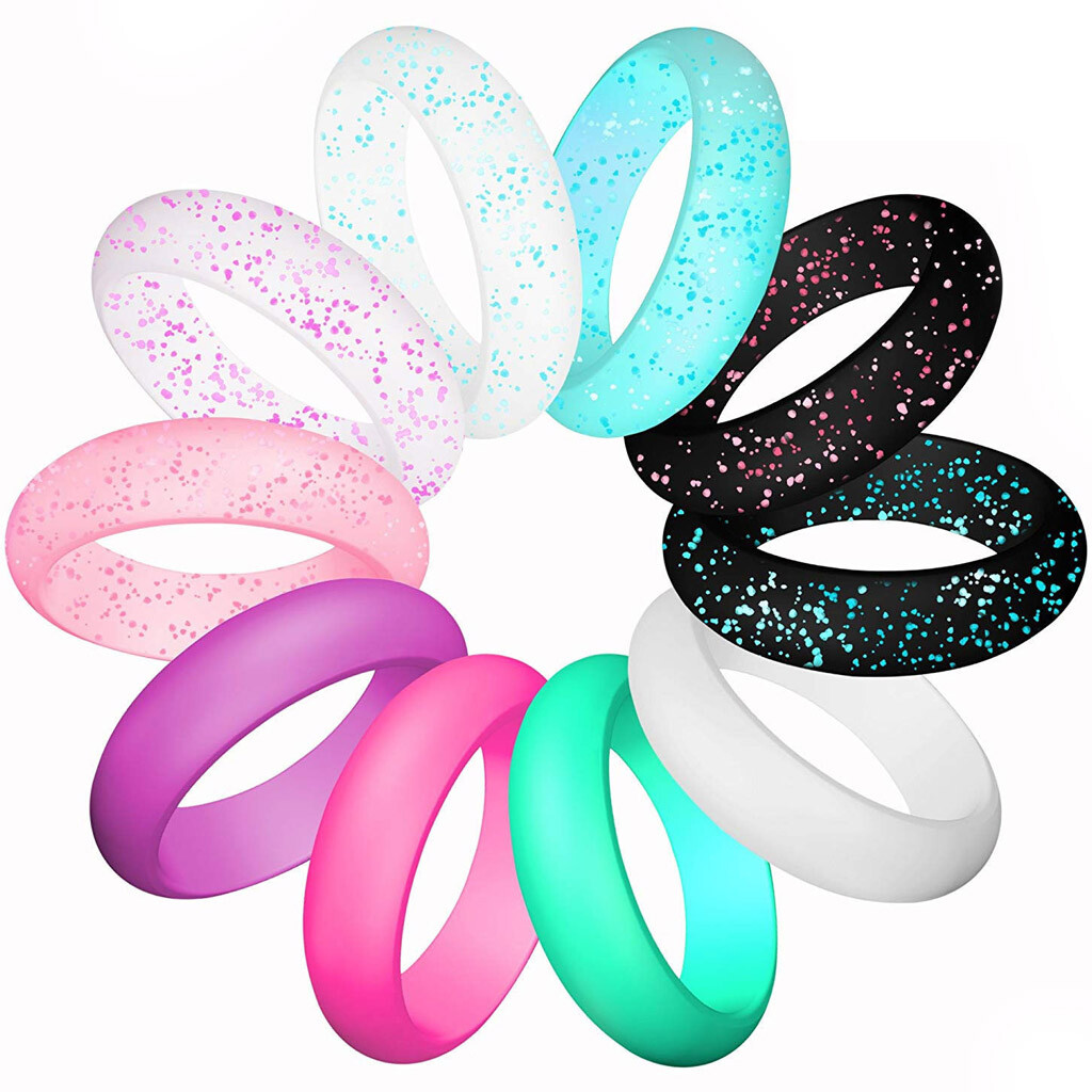 10 Pcs/Set Womens Silicone Wedding Ring Rubber Band Durable Comfortable NEW