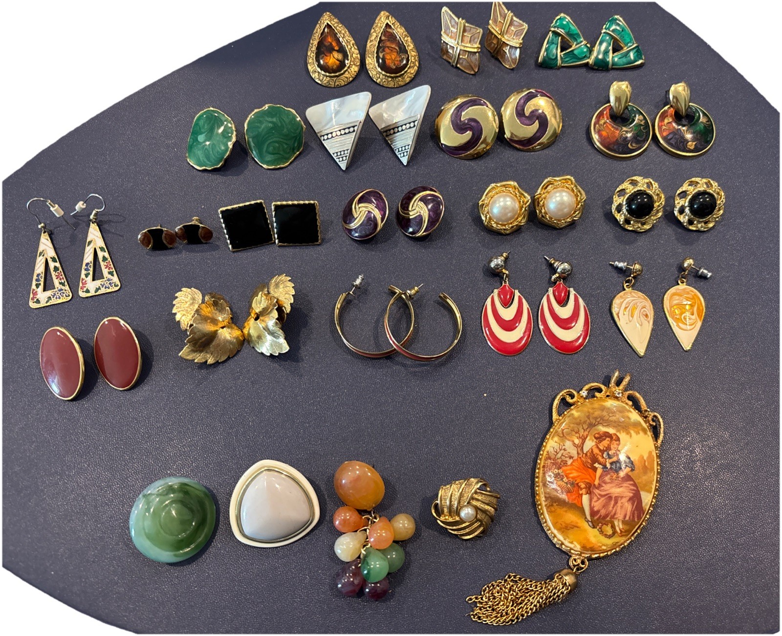 Lot of 18 Pairs of Vintage Pierced Earrings Variation Of Colors And Shapes.