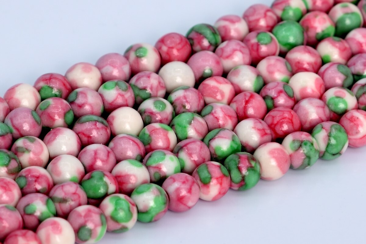 Pink & Green Rain Flower Jade Beads Round Stone Loose Beads 4/6/8/10/12MM