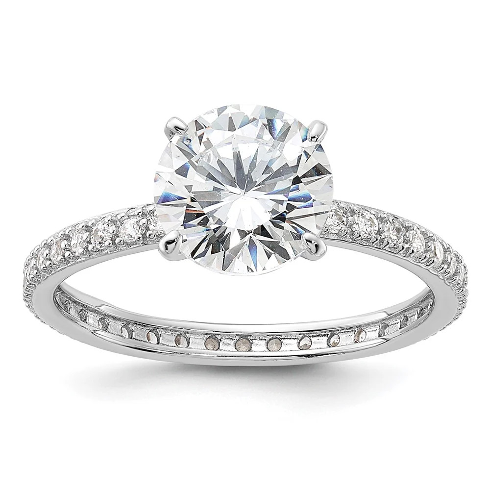 Sterling Silver Rhodium-Plated 8mm CZ Solitaire Eternity Engagement Ring