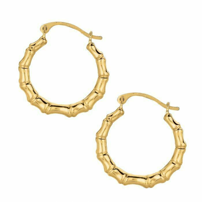 13/16″ Polished Bamboo Hoop Earrings Real 10K Yellow Gold 0.5gr