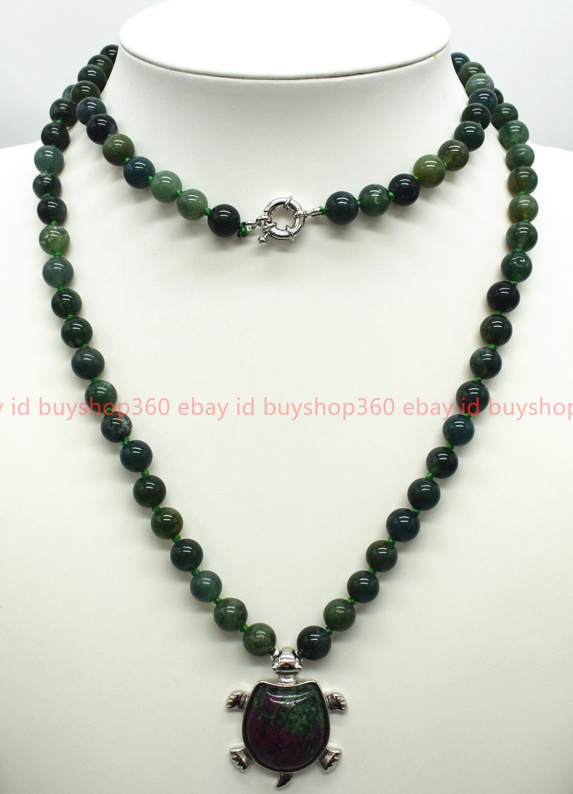 New Fashion Natural 8-10mm Moss Agate Round Gemstone Beads Necklace 16-36in