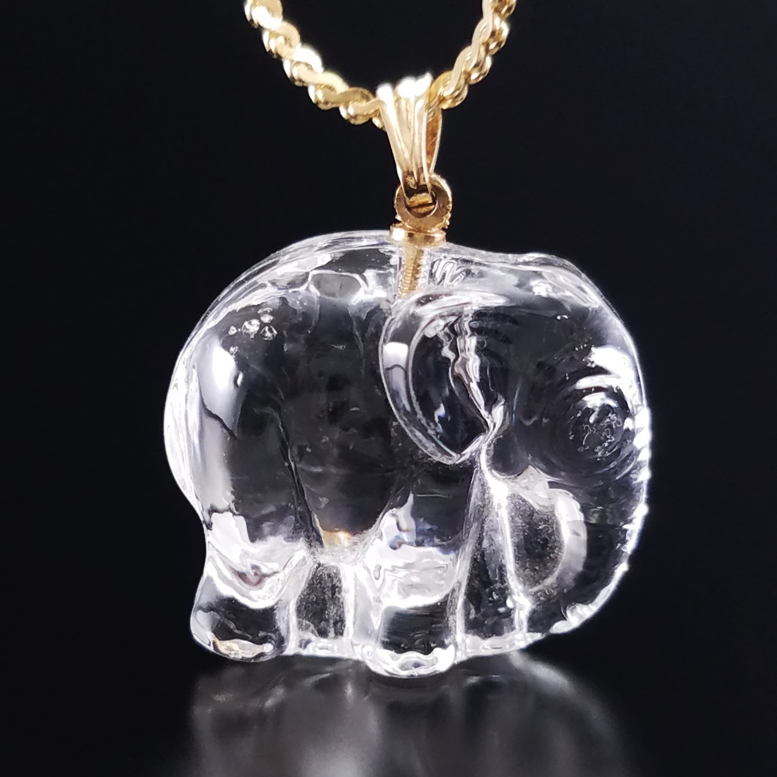 Vintage Crystal Elephant Charm Necklace Gold Plated Herringbone Chain Jewelry
