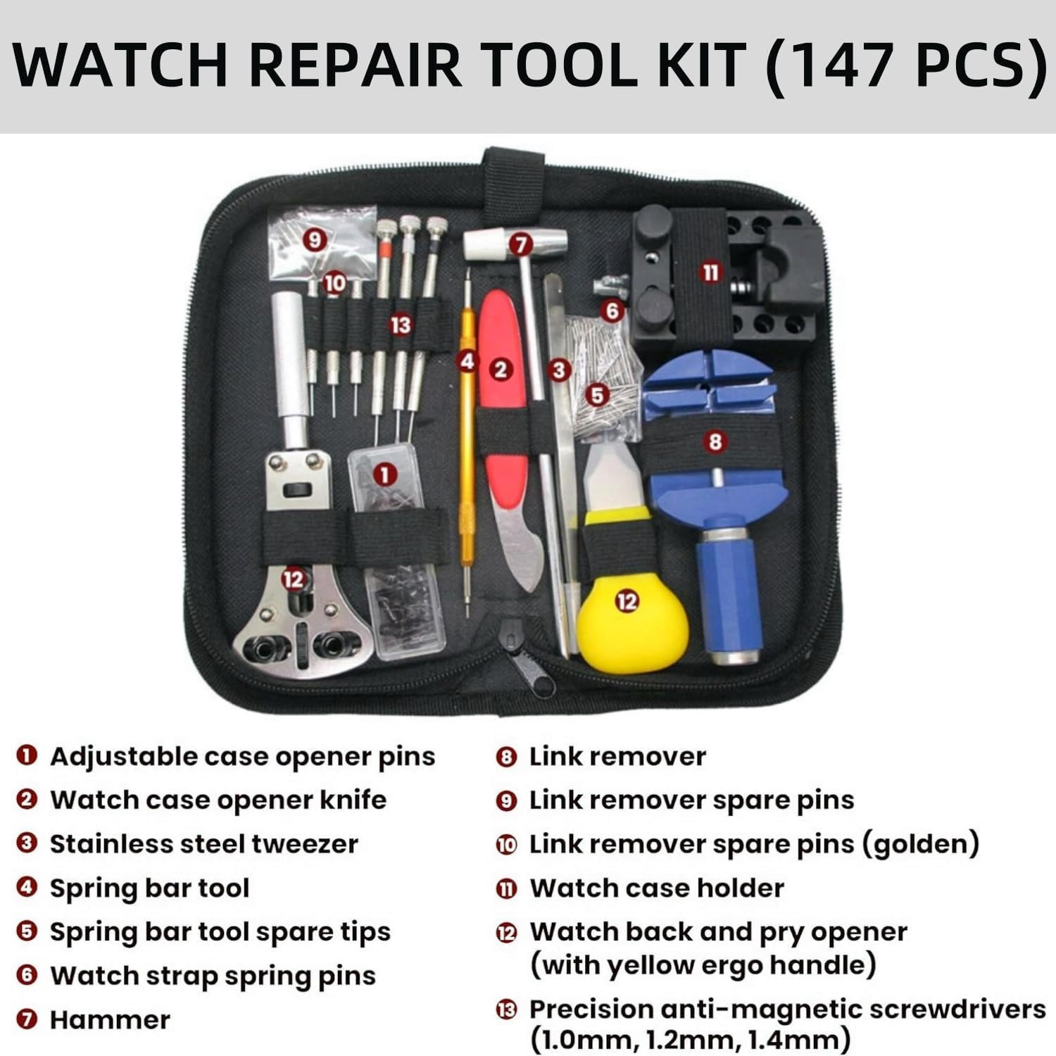 147 Pcs Watch Repair Tool Kit,Professional Watch Battery Replacement Tool Kit,Wa