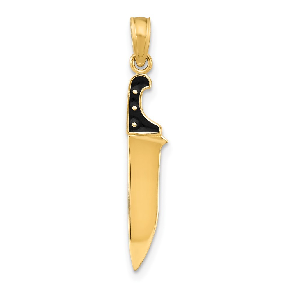 10K Yellow Gold With Black Enamel 3-D Butcher Knife Charm Pendant 0.55g